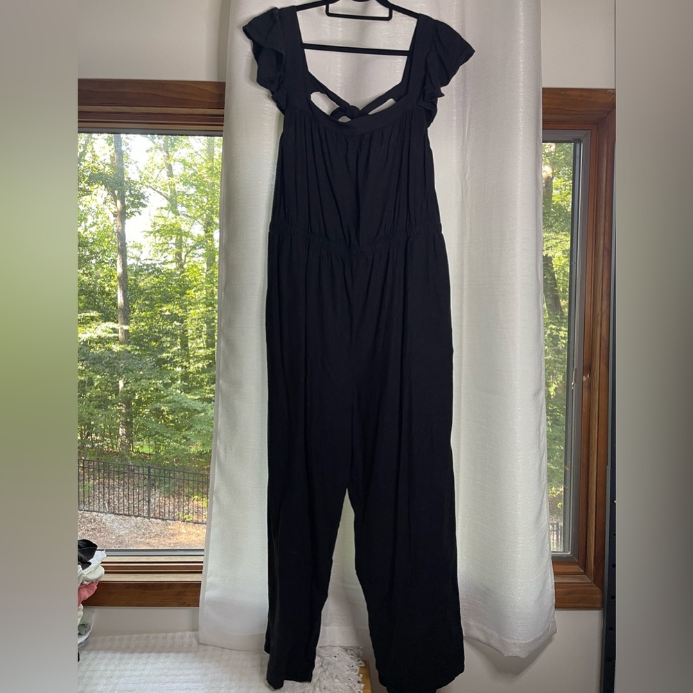 Melange Black Ruffle Sleeve Jumpsuit